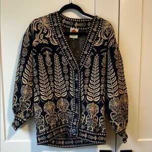 FARM Rio Black and Cream Botanical Jacquard Cardigan